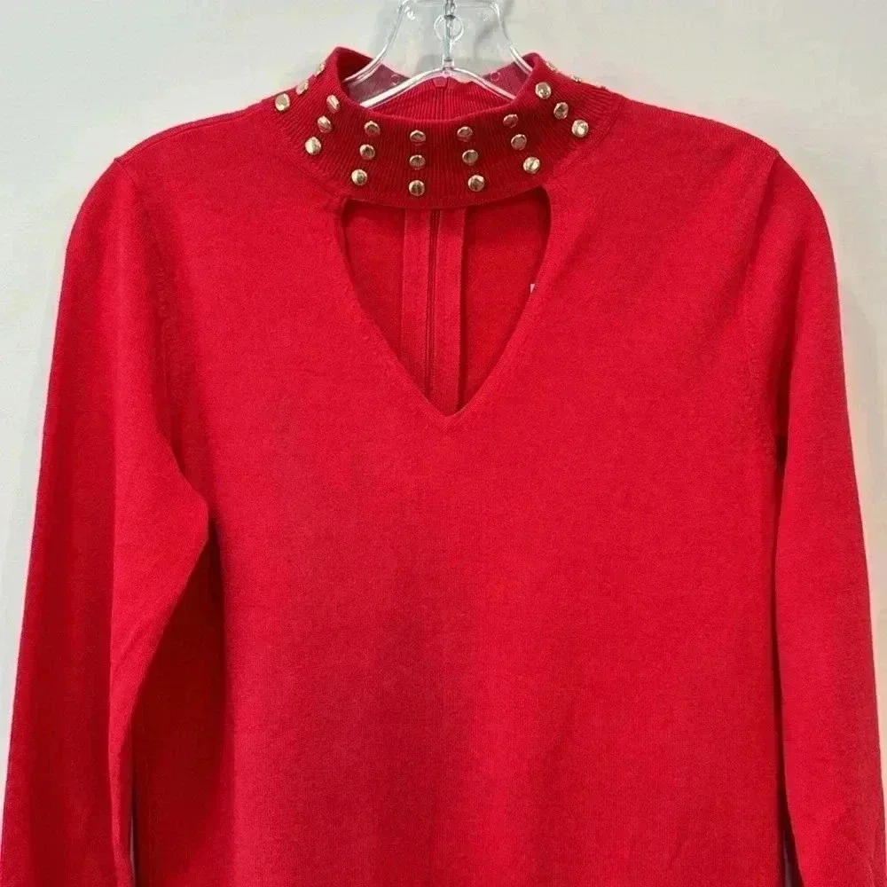 Michael Kors Women’s Red Mock Neck Studded Collar Sweater Size S